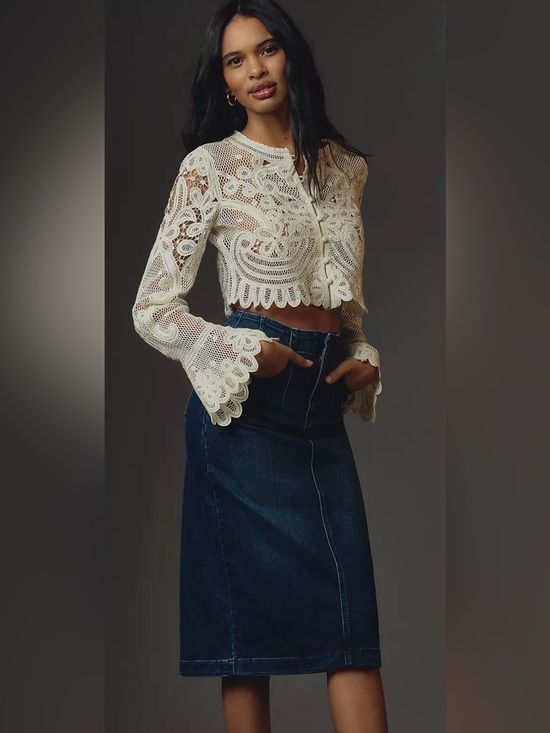 Pilcro Dresses & Skirts - Pilcro by Anthropologie High Rise Straight Denim Midi Skirt Dark Indigo Size 4